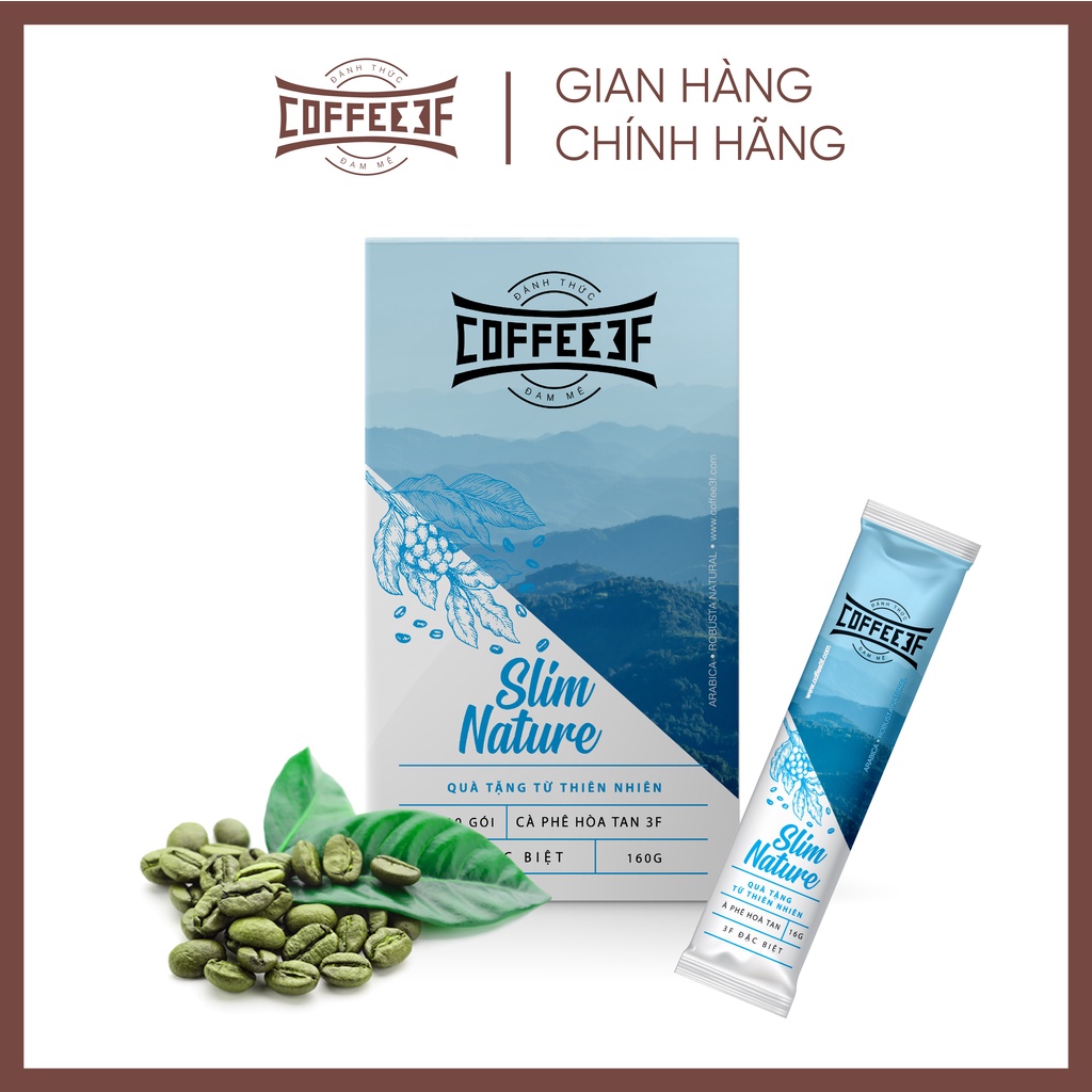 Cafe latte hỗ trợ giảm cân cafe xanh và đường ăn kiêng Slim Nature - Coffee 3F (Hộp 10 gói x 16g) | BigBuy360 - bigbuy360.vn