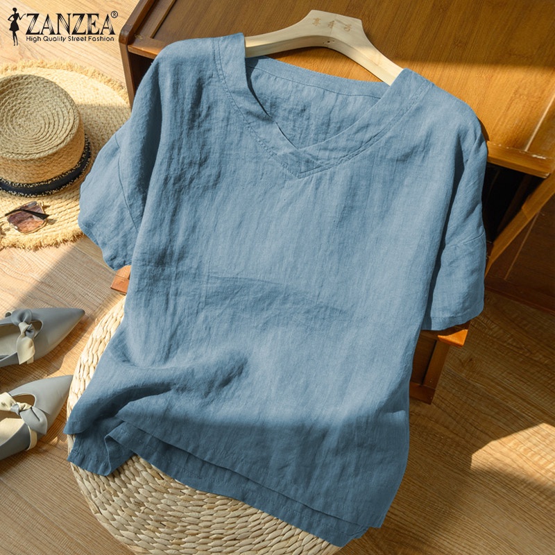 Zanzea Áo Nữ Tay Ngắn Cổ Chữ V Xẻ Tà Thời Trang