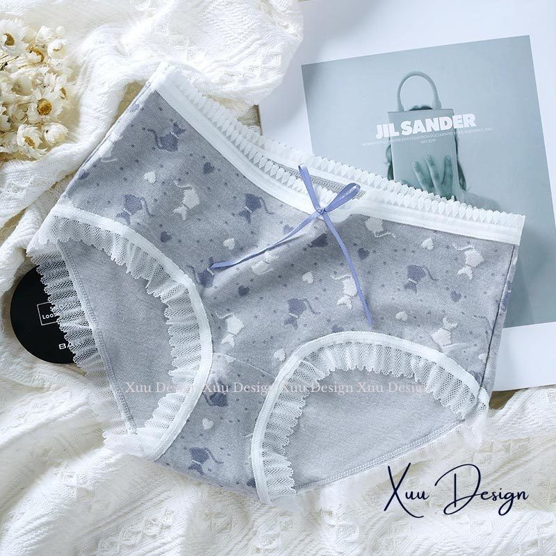 Quần lót Cotton nữ cao cấp họa tiết mèo dễ thương, chất liệu co dãn thấm hút thoáng khí - Wexuu Design QC85