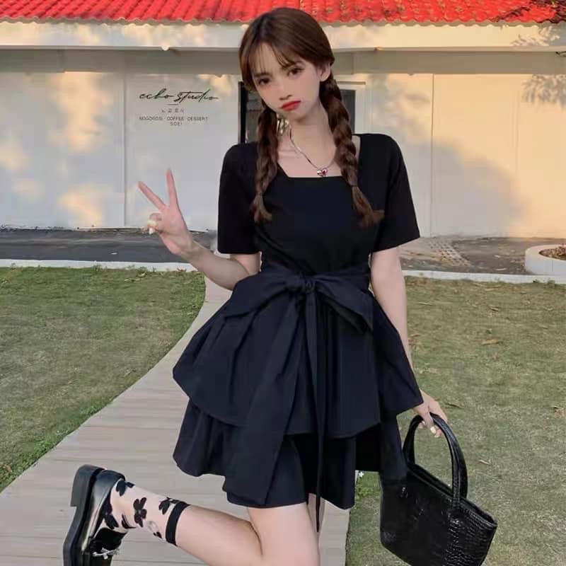 Đầm cổ vuông 2 tầng thắt nơ Bigsize 60-90 ký. Đi làm, đi tiệc, đi chơi đều xinh. Thời trang nữ ngoại cỡ