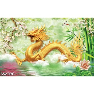 Tranh dán tường 3d hình rồng - tranh tài lộc, phong thủy