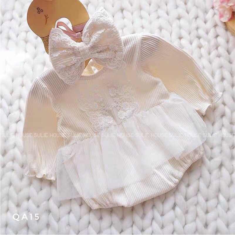 Bộ body ren kèm băng đô cho bé - QA15