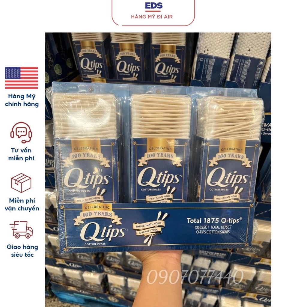 Tăm bông ngoáy tai trang điểm Q-tips có đầu nhỏ và mềm mại hơn so với các loại khác - EDS Hàng Mỹ