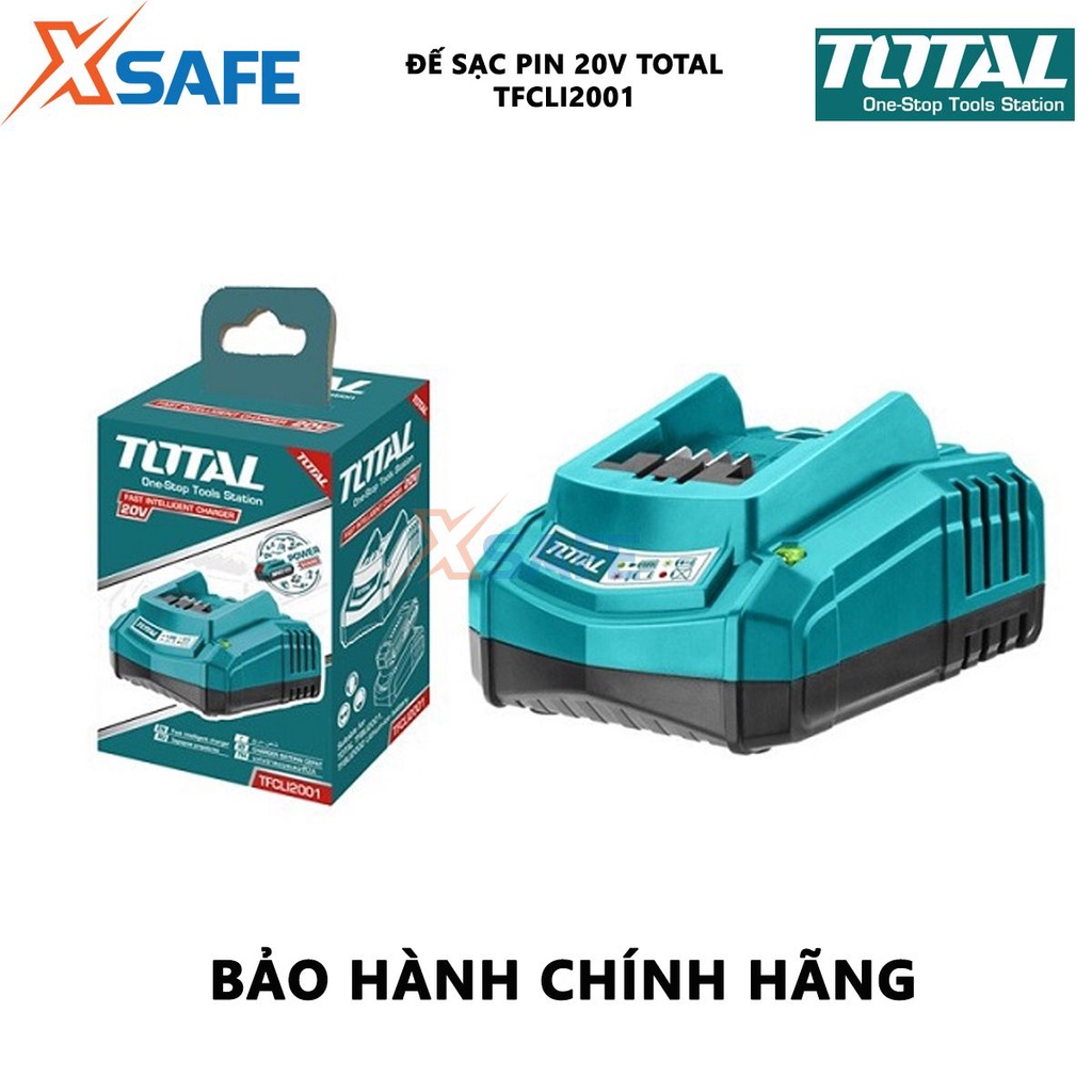 Đế sạc pin TOTAL TFCLI2001 Cục sạc pin nhanh dùng cho các dòng pin 20V của TOTAL, thời gian sạc đầy là 1 giờ -