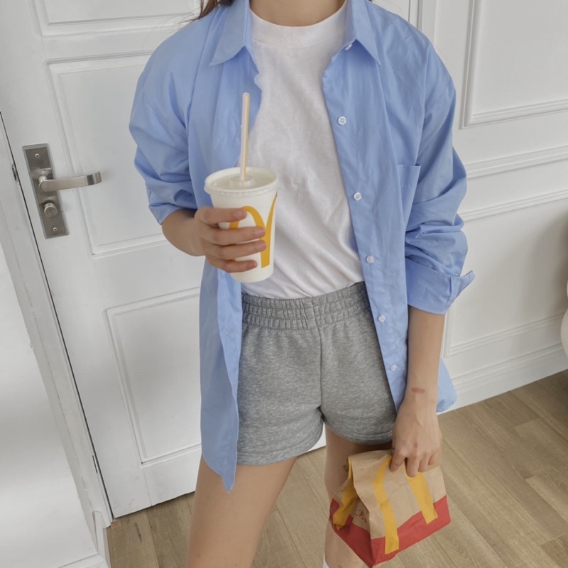 ÁO SƠ MI NỮ - HEE BY OHI - Màu Xanh Nhạt Pastel Cotton Chống Nhăn