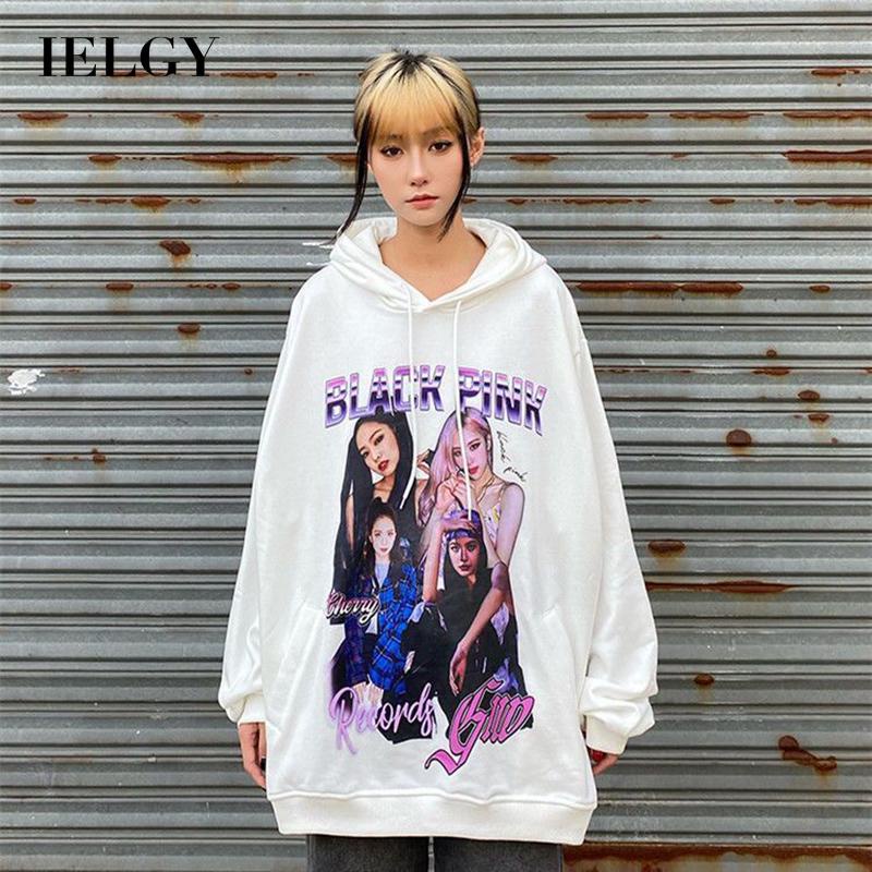 IELGY Áo Hoodie In Họa Tiết Phong Cách Hip Hop Thời Trang Cho Nữ