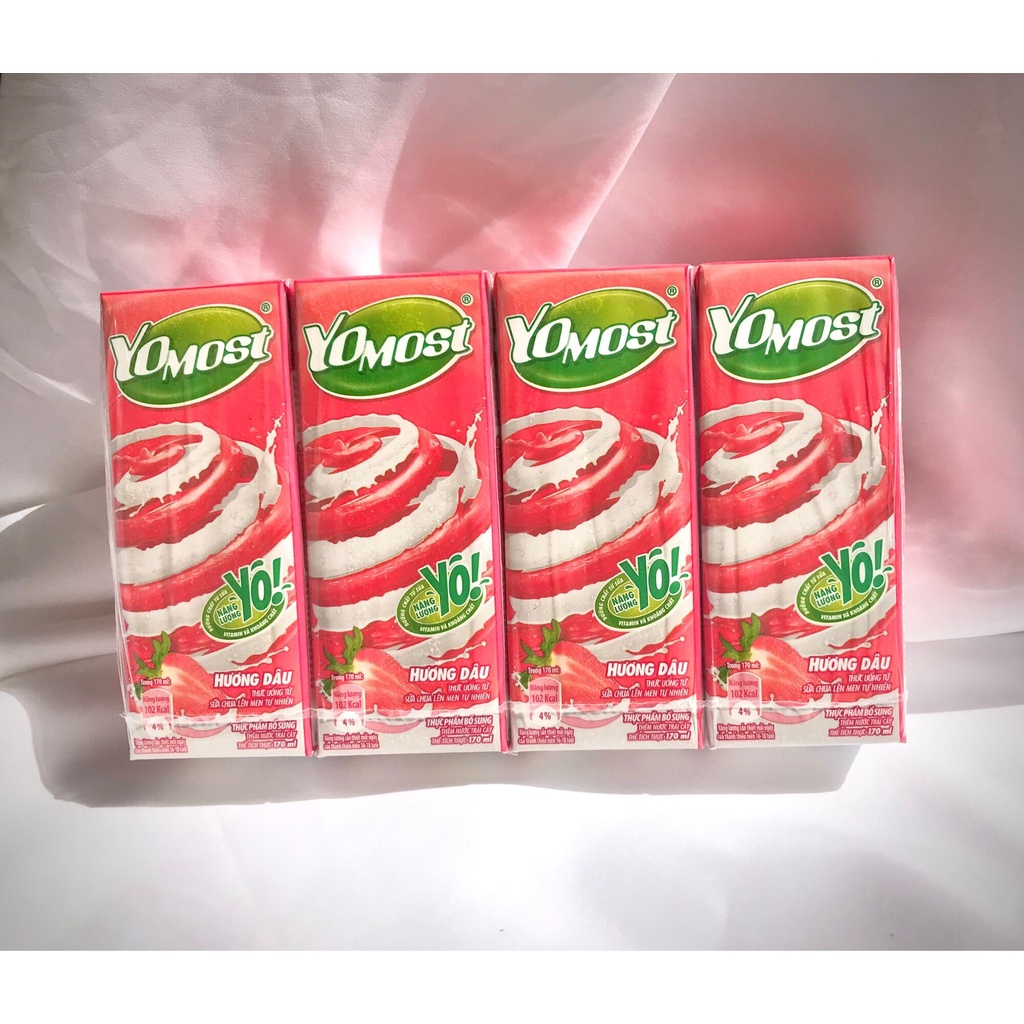 Lốc 4 hộp sữa chua uống hương dâu Yomost 170ml (hương dâu, cam, việt quất)