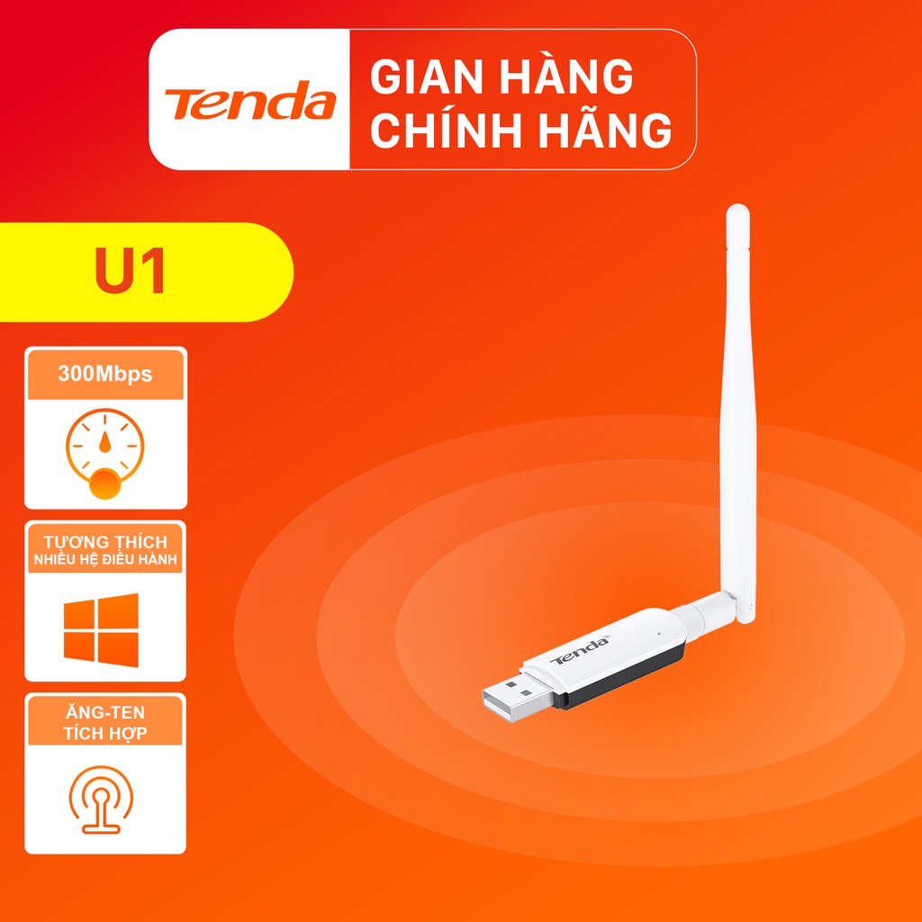 Tenda USB kết nối Wifi U1 tốc độ 300Mbps - Hãng phân phối chính thức