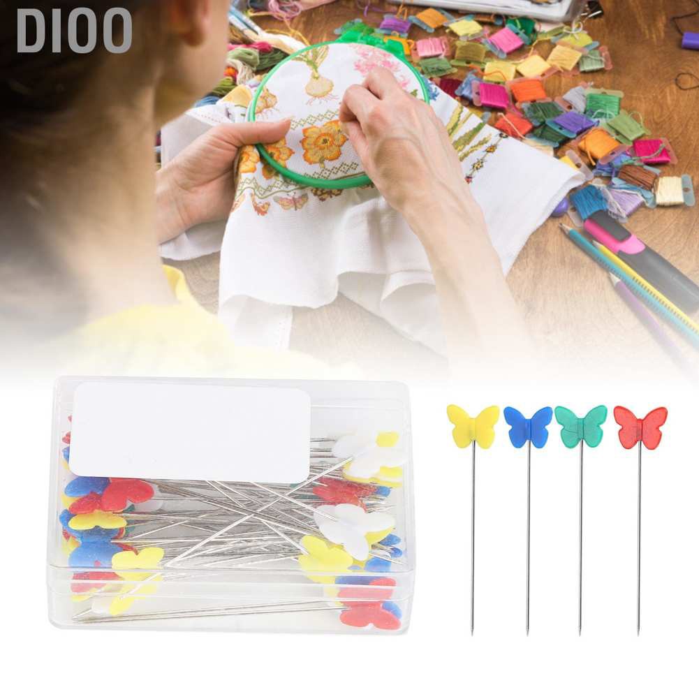 Dioo 100pcs Button Butterfly Bow Tie Head Sewing Pins Flat Straight Quilting