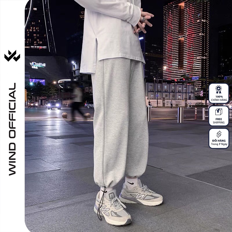 Quần jogger ống rộng WIND unisex Bó Chun dây rút basic track pants nam nữ oversize