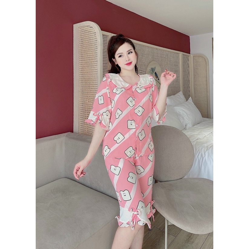 [Free ship] Đồ ngủ quần lửng ngắn tay siêu dể thương- đồ bộ mặc nhà lụa chuẩn mango Cao Cấp 40-657kg - E.xinh