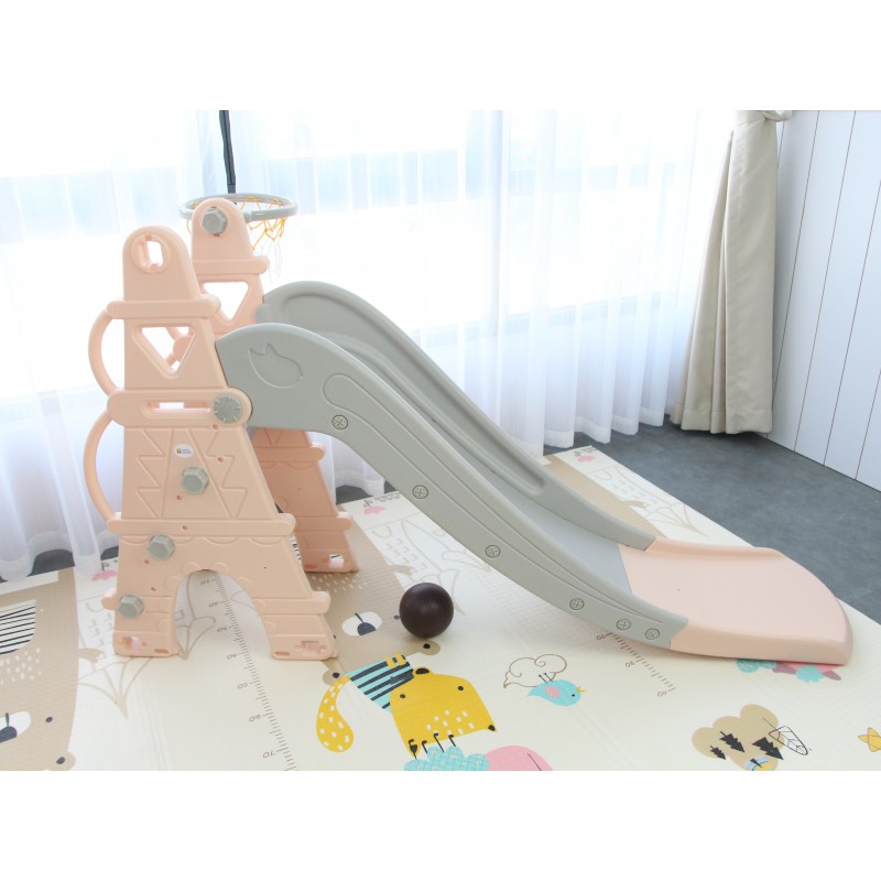 Cầu trượt cho bé hình tháp Eiffel, có kèm khung bóng rổ Toyshouse