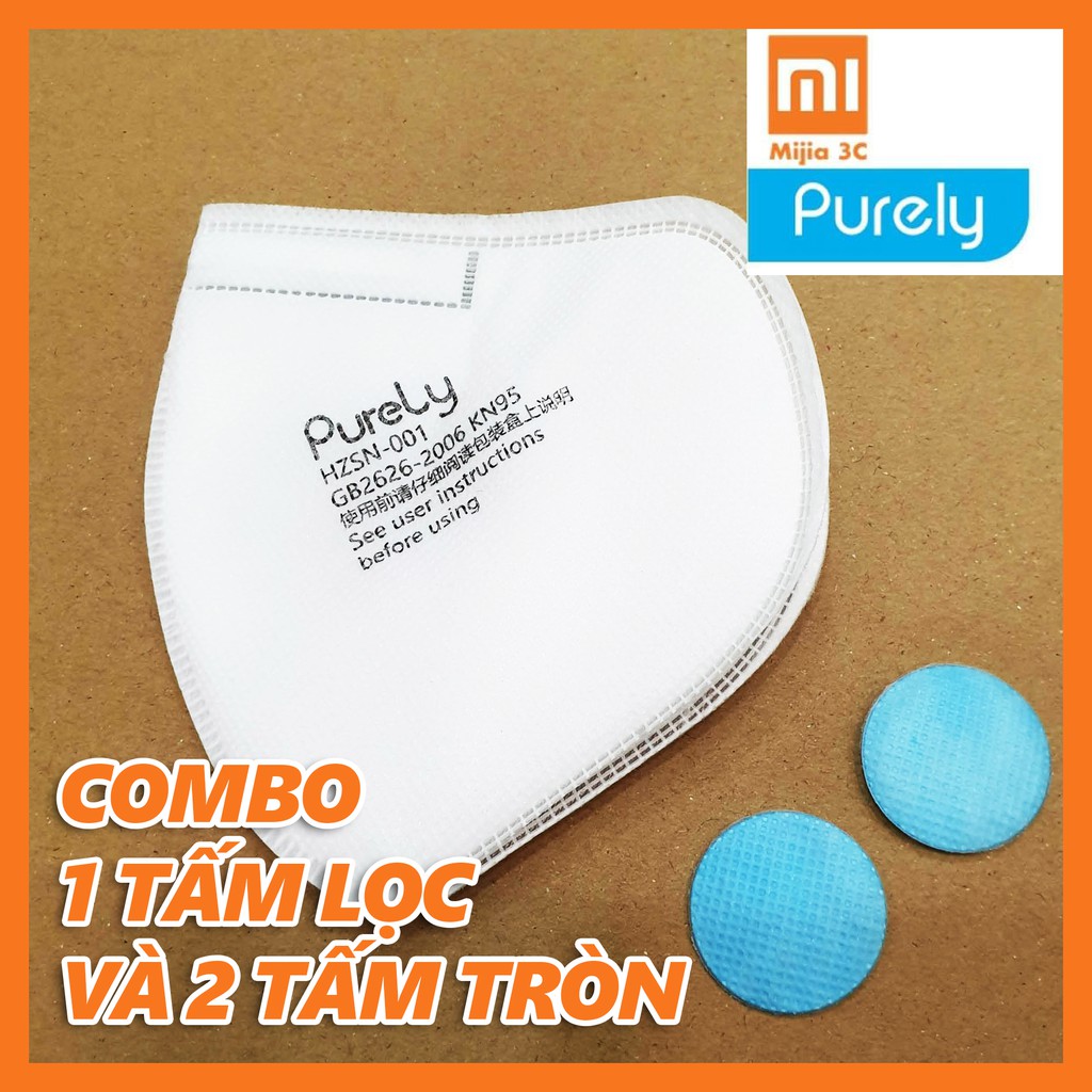 Khẩu trang Xiaomi Purely combo tấm / miếng lọc thay thế (gồm 1 tấm lót trắng và 2 tấm lọc tròn nhỏ xanh) (hình thật)