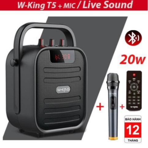LOA KARAOKE W-KING T5 + 1 MIC, LOA KÉO XÁCH TAY NHỎ GỌN, CÓ ĐIỀU KHIỂN, CÔNG SUẤT 20W - BẢO HÀNH 12 THÁNG