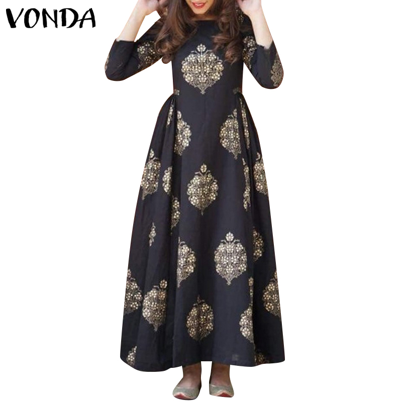 Đầm Maxi Vonda Tay Lửng In Hoa Phong Cách Vintage Cho Nữ