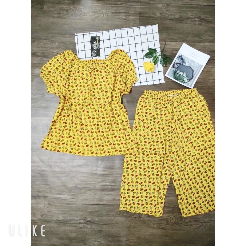 XẢ KHO- Bộ lanh nữ quần lửng áo bo chun (ảnh chụp thật)
