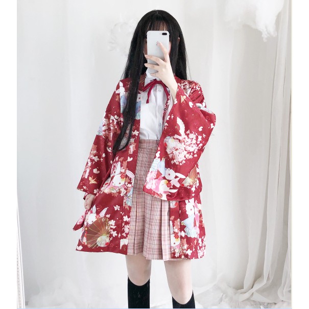 (CÓ SẴN) Áo khoác Kimono Haori Thỏ Cầu Nguyện Nhật Bản