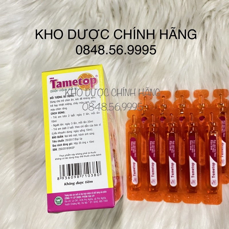 SIRO TAMETOP nhiệt miệng trẻ em - Hộp 20 ống uống x 10ml - Giảm nhiệt miệng, chảy máu cam, chảy máu chân răng