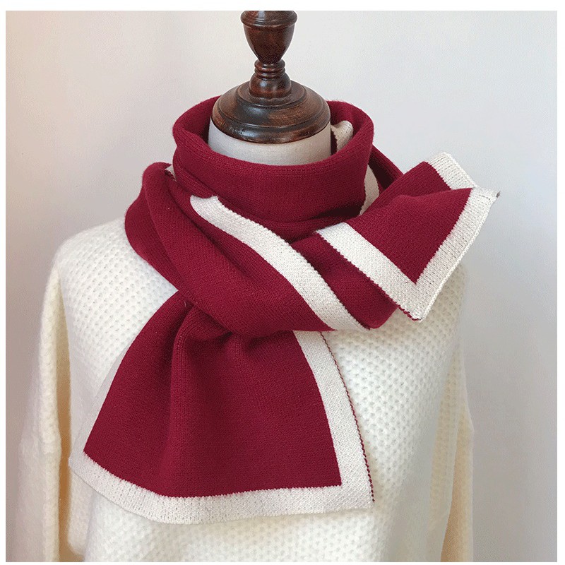 Khăn len trơn viền trắng thời trang unisex các màu