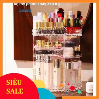 Kệ mỹ phẩm diamond tròn xoay kèm khay son, khay cắm cọ