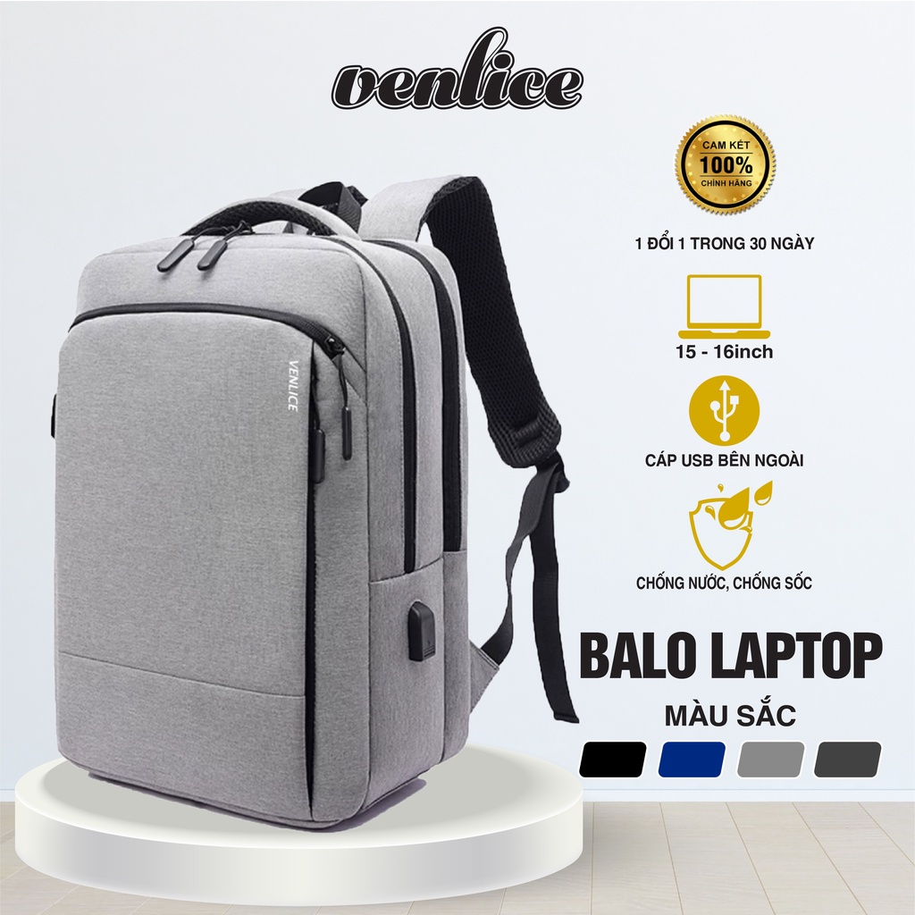 Balo Du Lịch VENLICE Cao Cấp Có Ngăn Chống Sốc Đựng Laptop Kèm Cổng USB Tiện Lợi Chống Nước Tiêu Chuẩn Phù Hợp Sinh Viên