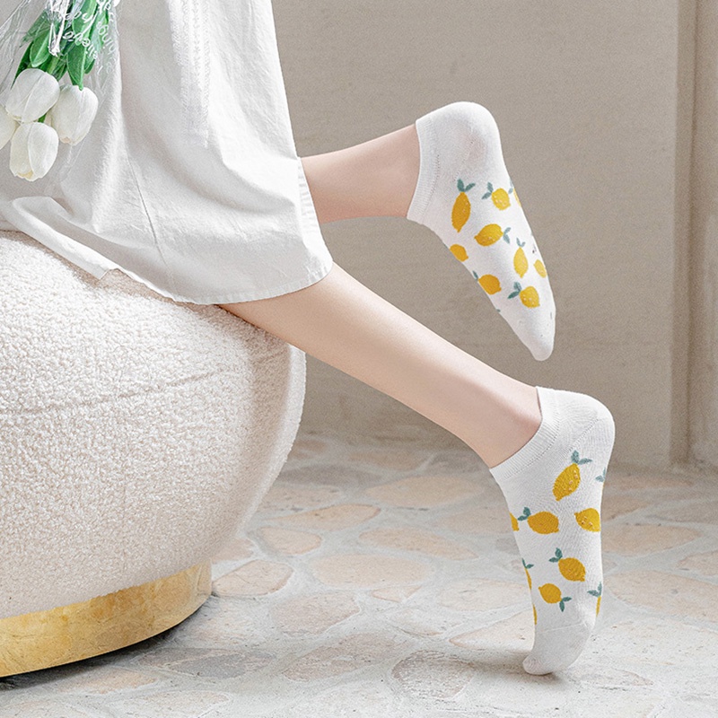 Vớ Cổ Thấp Họa Tiết Trái Chanh Dễ Thương Thời Trang Xuân Hè Cho Nữ
