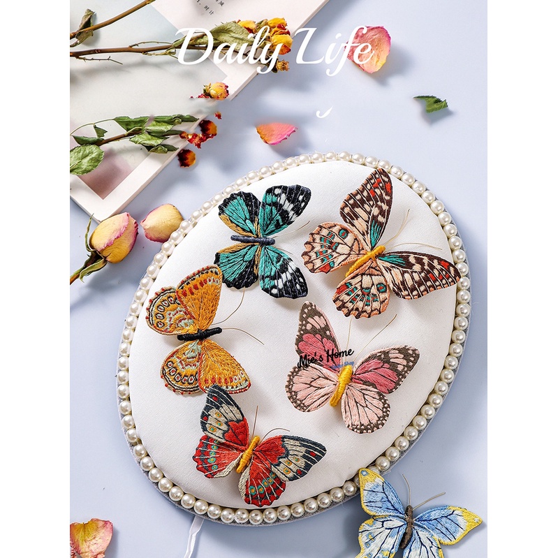 Gói KIT Nguyên Liệu DIY Túi Dụng cụ Tự Thêu Tay Nghệ Thuật Ghim Cài Áo Butterfly Hoa Xuân Embroidery Handmade - Mie Shop