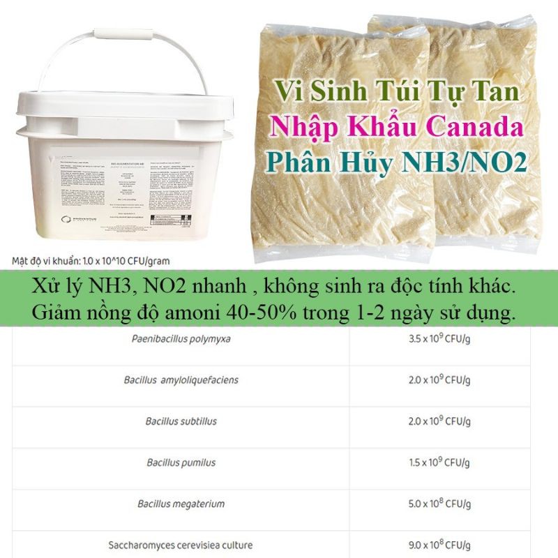 200g#Vi sinh túi tự huỷ Canada # Vi Sinh Xử Lý Nh3 No2 ao nuôi tôm cá Túi Tự Tan Trong Nước Nhập Khẩu Canada.