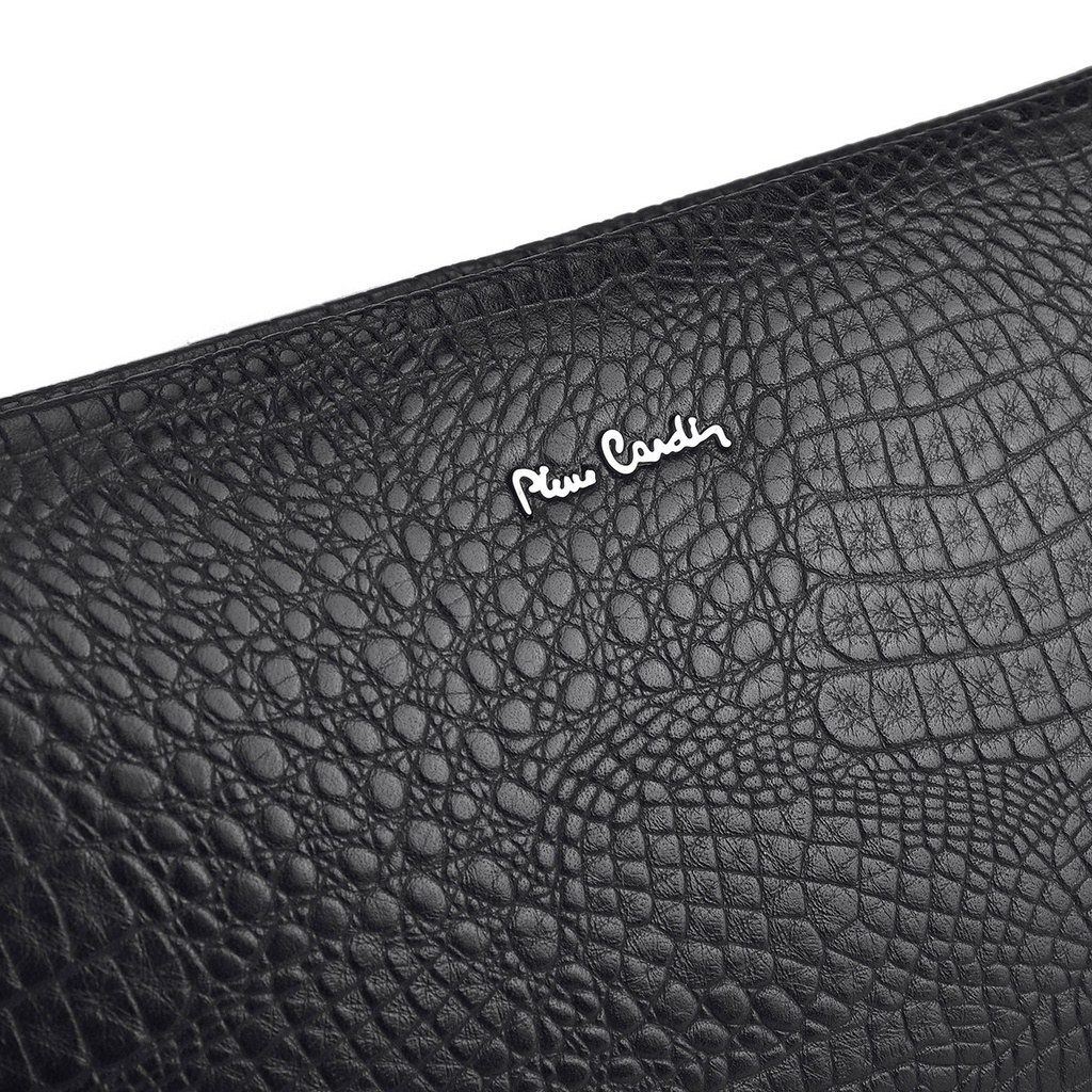 Ví cầm tay nam pierre cardin da bò, logo crom trắng