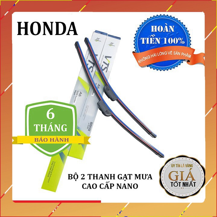 Bộ 2 thanh gạt nước mưa ô tô Nano xương mềm cao cấp dành cho xe Honda: Accord-Civic-Hrv-City-Jazz-Crv,... S1