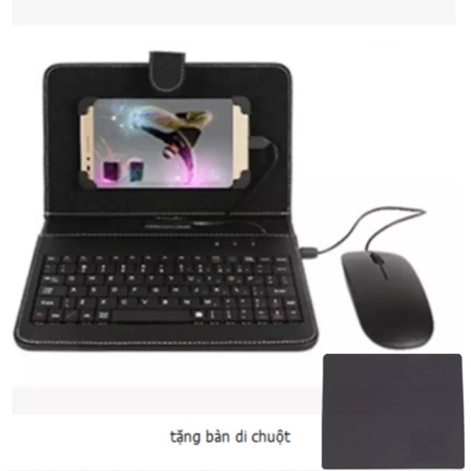 Bao da bàn phím kèm chuột + lót chuột cho điện thoại, máy tính bảng từ 4.-8 inch