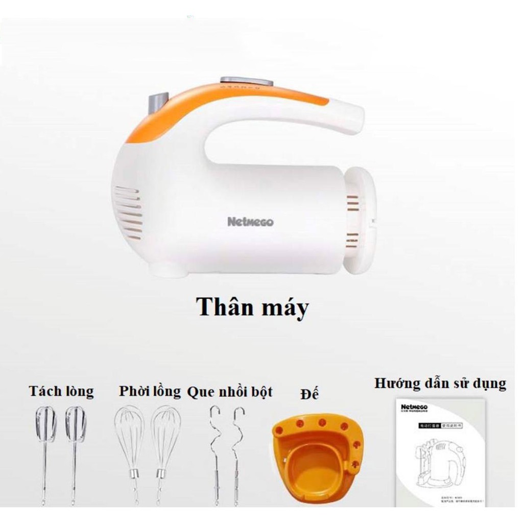 Máy đánh bột cầm tay, Máy đánh trứng cầm tay Netmego N38D 300W Siêu Nhanh Chất Lượng Tốt, Dễ Sử Dụng - HÀNG LOẠI 1