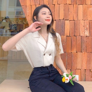 Xả Lỗ Áo Sơmi Nữ Cổ Vest Form Rộng, Tay Lỡ Bo Chun Phong Cách Vintage Chất Đũi Xước [SM01] March.Clothes