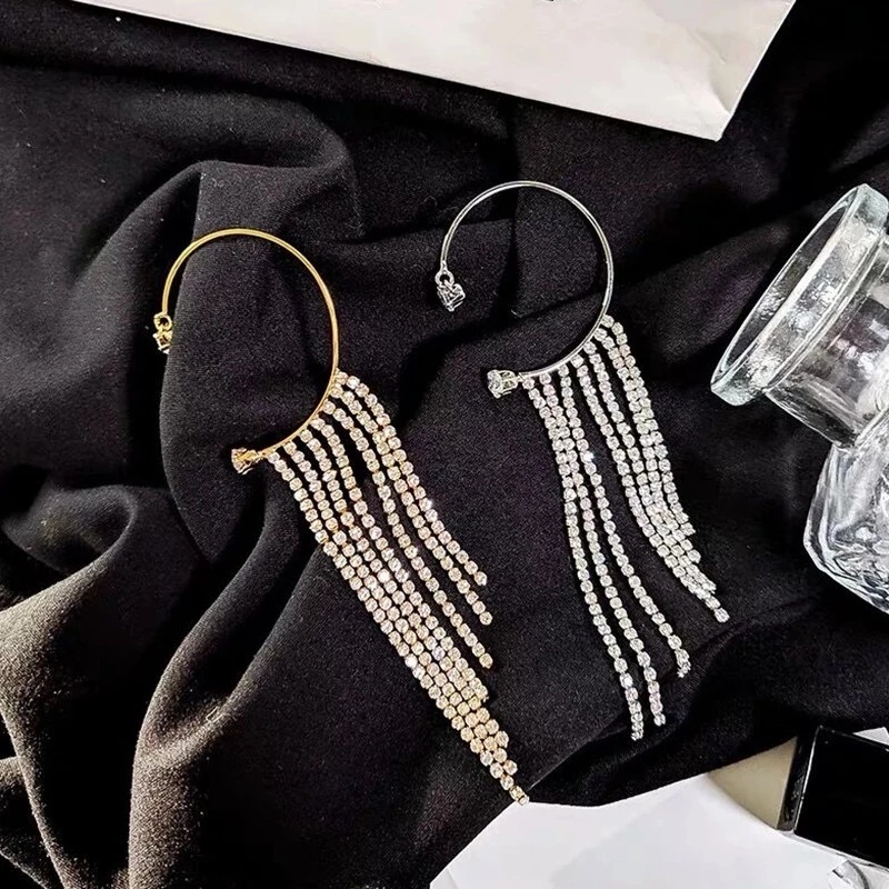 Bông Tai Tua Rua Dáng Dài Đính Đá Pha Lê Sang Trọng Cho Nữ