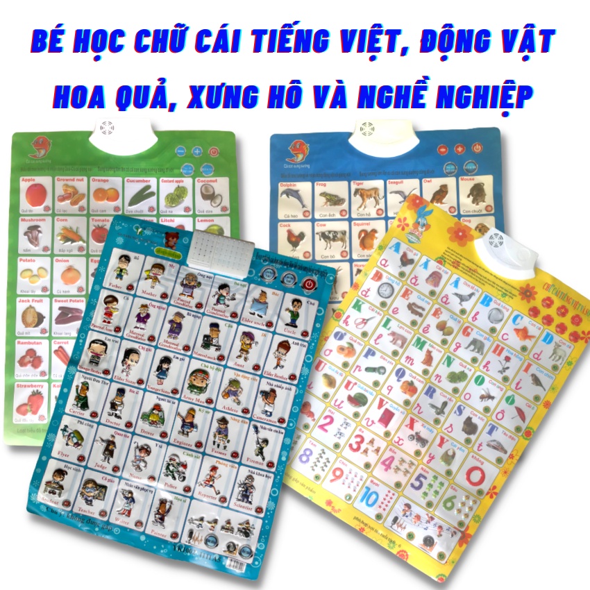 [Combo 4 Bộ+Tặng Pin]Bảng Chữ Cái Điện Tử Vàng, Thêm 3 Chủ Đề Thông Minh, Biết Nói, Bảng Học Chữ Tiếng Việt ZOLY SHOP