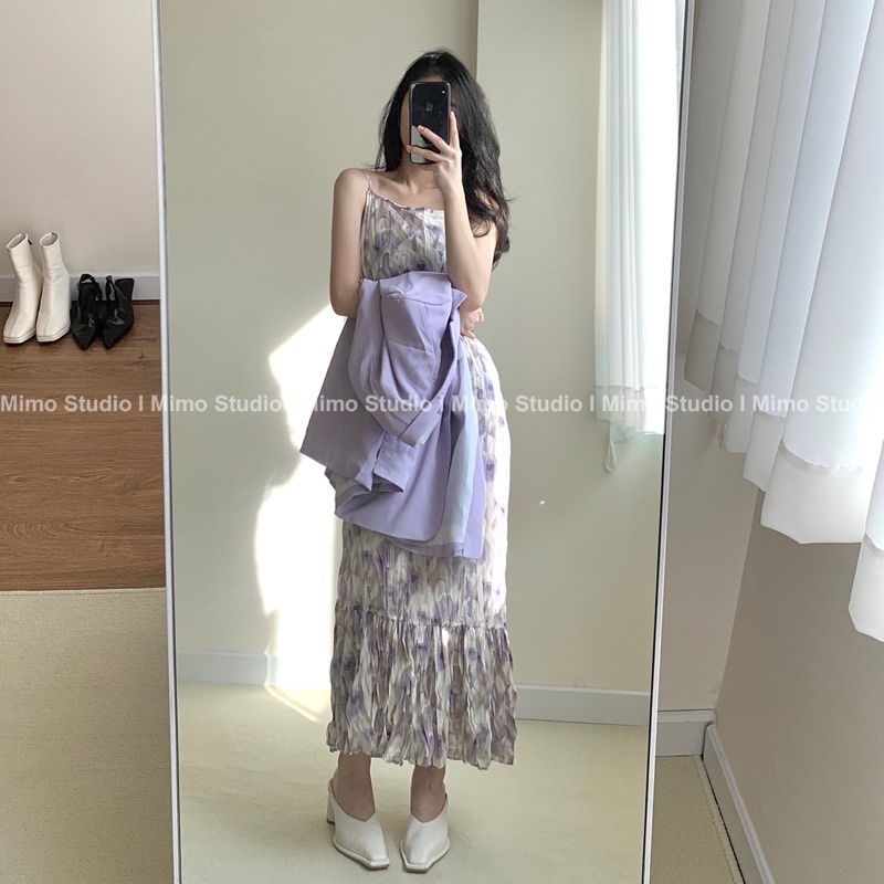 ĐẦM 2 DÂY HOA DÁNG SUÔNG DÀI- BLAZER TÍM OVERSIZE