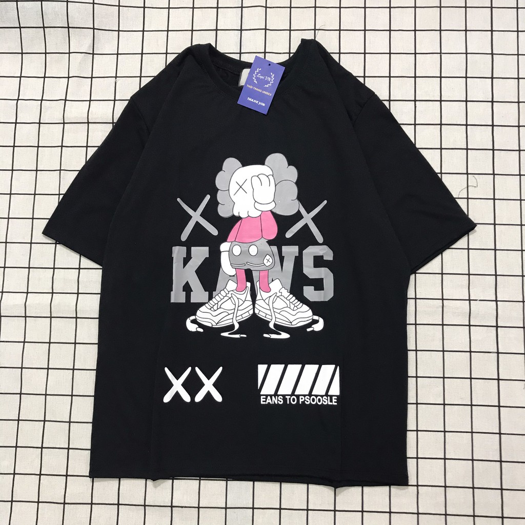 Áo Thun Nam Nữ Unisex Kaws 2 Màu Đen Trắng -Lapi VN, Chất Cotton Form Rộng Tay Lỡ Cổ Tròn Freesize, Big Size