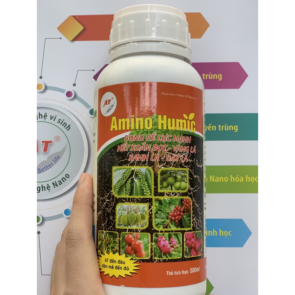 Phân bón hữu cơ sinh học siêu bung rễ đi đọt, giải độc hữu cơ, cải tạo đất, tăng đậu trái cho cây - AT Humic 500ml