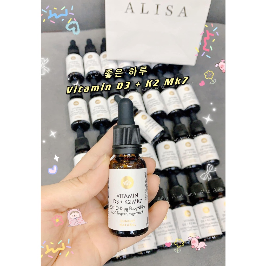 Vitamin D3 K2 Mk7 Sunday Natural 20ml Đức giúp hấp thụ canxi phát triển Chiều Cao tối ưu cho trẻ từ sơ sinh-ALISA
