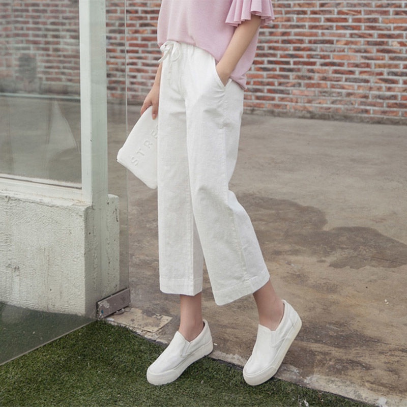 Quần dài IELGY ống rộng chất liệu cotton lanh phong cách Hàn Quốc thời trang dành cho nữ