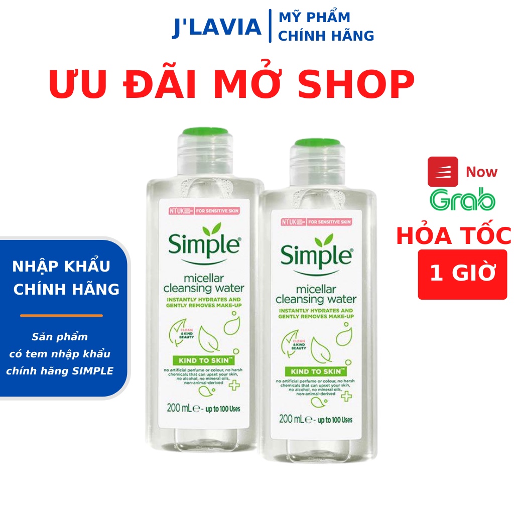 Nước tẩy trang Simple Micellar làm sạch trang điểm vượt trội - không chứa cồn gây khô rát 200ml