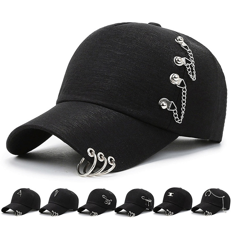 Mũ Lưỡi Trai Màu Đen Phối Dây Xích Có Thể Điều Chỉnh Phong Cách Hip Hop Cho Nam Và Nữ