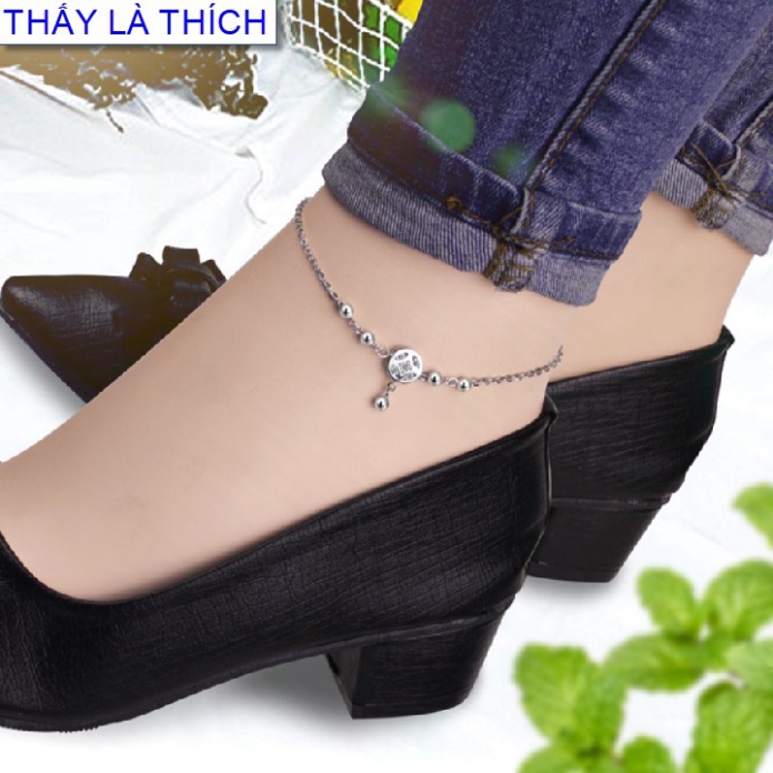 Lắc chân kim tiền đính đá Zircon phối bi - Cam kết 1 đổi 1 nếu hoen , gỉ sét