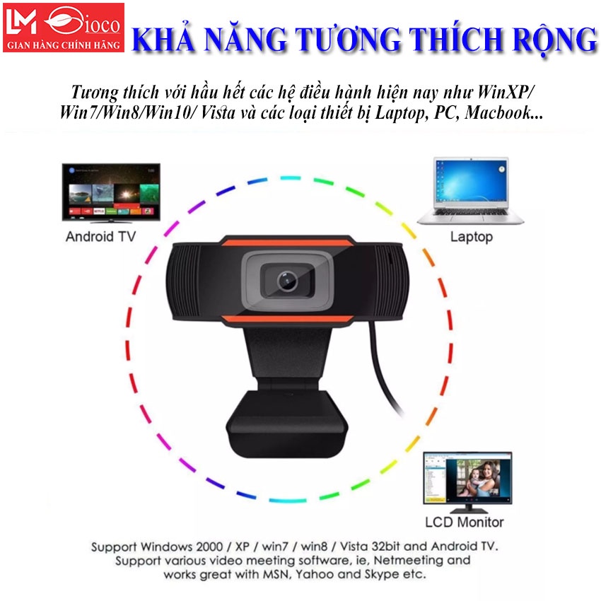 Webcam máy tính HD 720P Có MIC dùng cho laptop, PC cổng USB, webcam pc dùng để học trực tuyến livestream