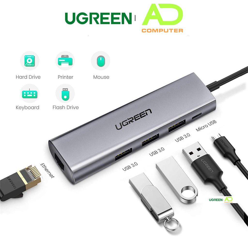 Bộ chuyển USB 3.0 sang LAN 1Gbps + Hub USB 3.0 3 cổng chính hãng UGREEN 60812 cao cấp