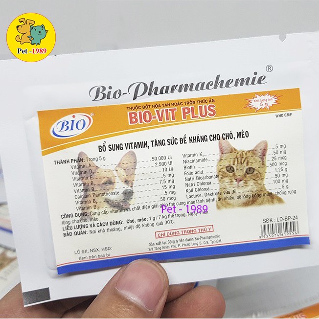 Bio-Vitplus 5g Bột Bổ Sung Vitamin, Tăng Đề Kháng Cho Chó Mèo