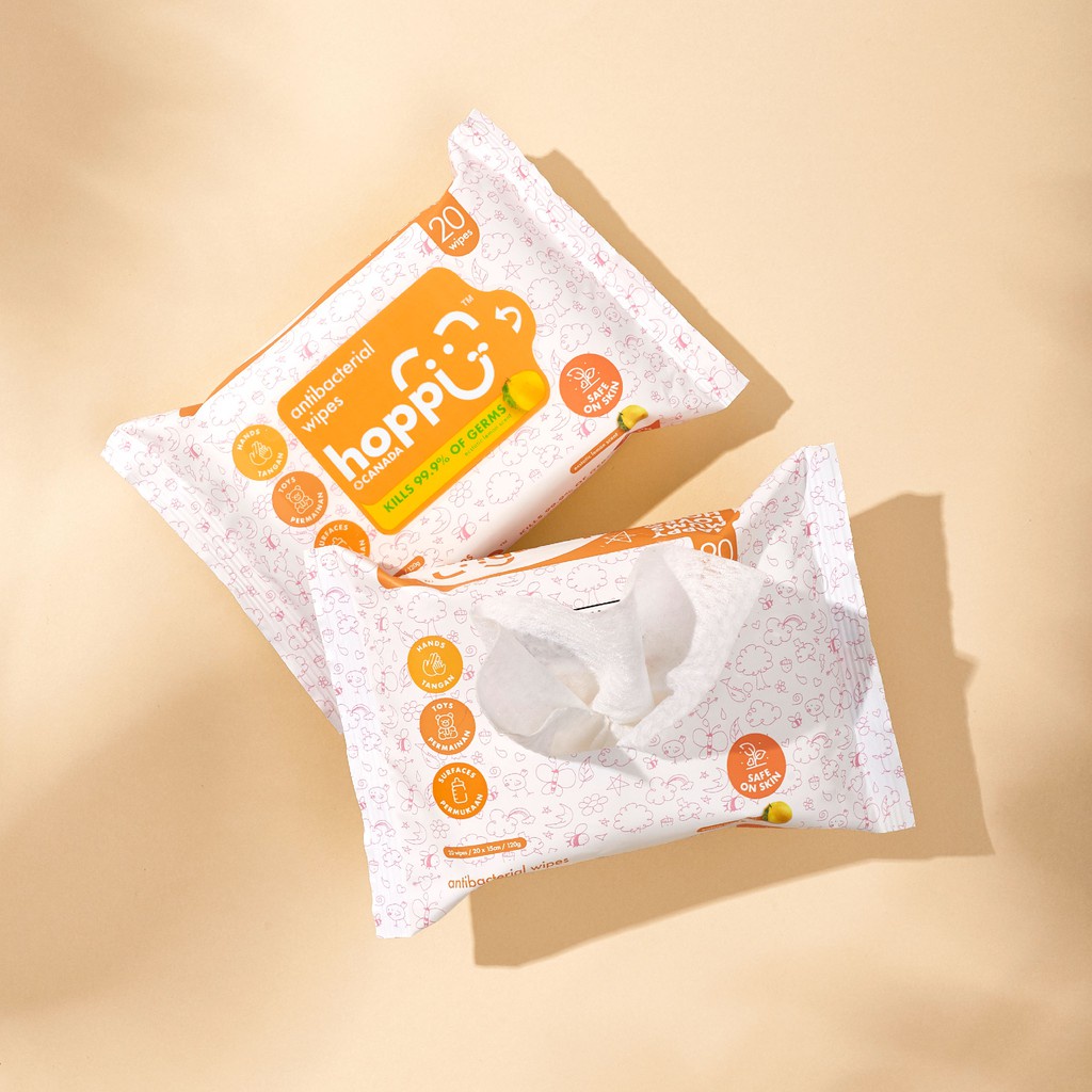 Gói 20 tờ khăn lau GuoGuang Hoppi kháng khuẩn cao cấp cho em bé