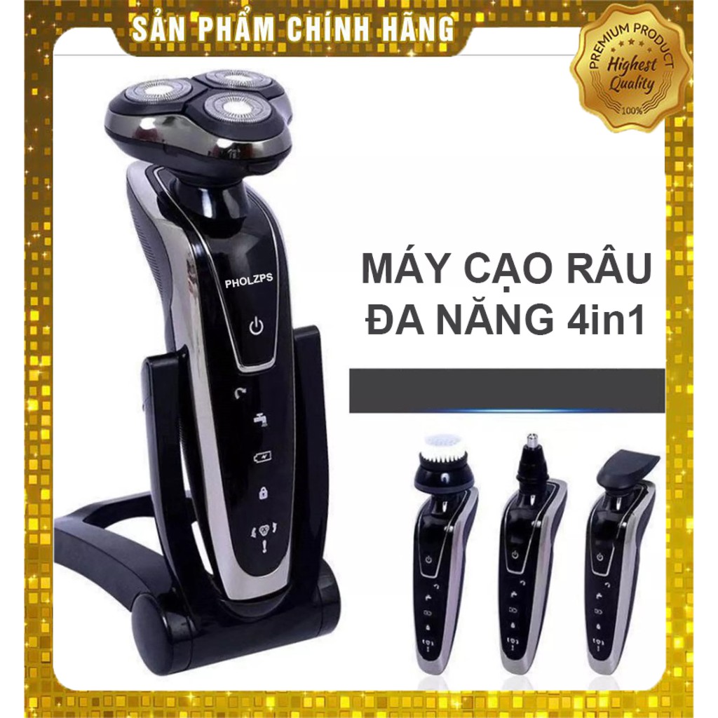 Máy cạo râu nam đa năng cao cấp PHOLZPS 4 in 1, cắt tỉa lông mũi, tông đơ, massage mặt, Máy cạo râu điện Chính Hãng