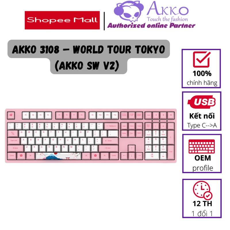 Bàn phím cơ Akko World Tour - Tokyo 3108 Akko switch v2 - Cổng USB