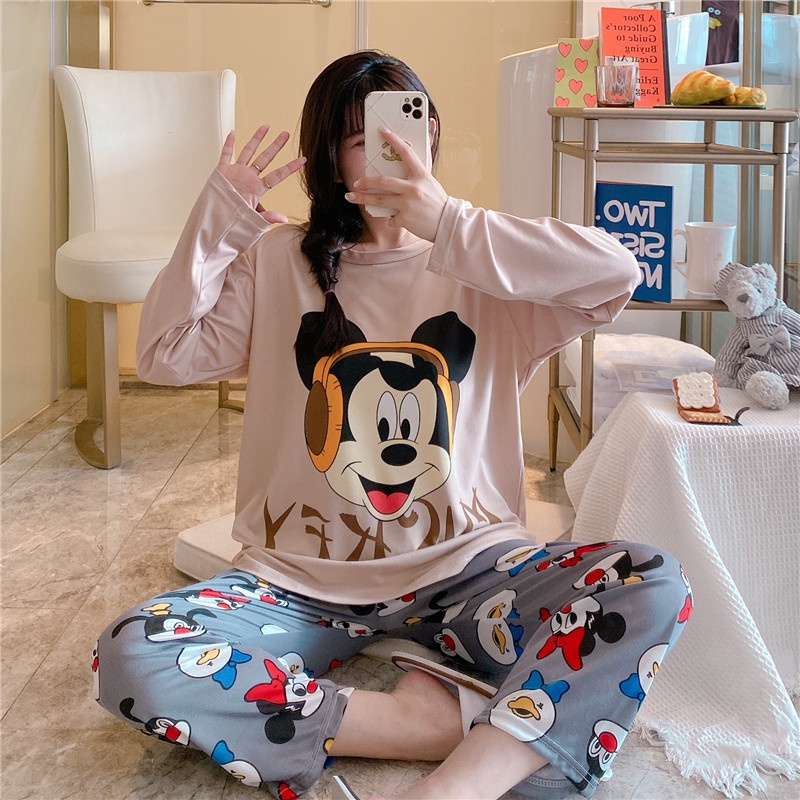 Đồ bộ nữ quần dài mặc ở nhà TOZZO mùa hè form bigsize chất thun cotton phong cách hàn quốc  dễ thương 50-70KG BD01 | BigBuy360 - bigbuy360.vn